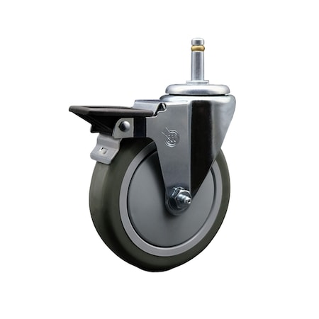 Service Caster 5'' Gray Polyurethane Wheel Swivel 7/16'' Grip Ring Stem Caster with Brake SCC-GR20S514-PPUB-PLB-716138